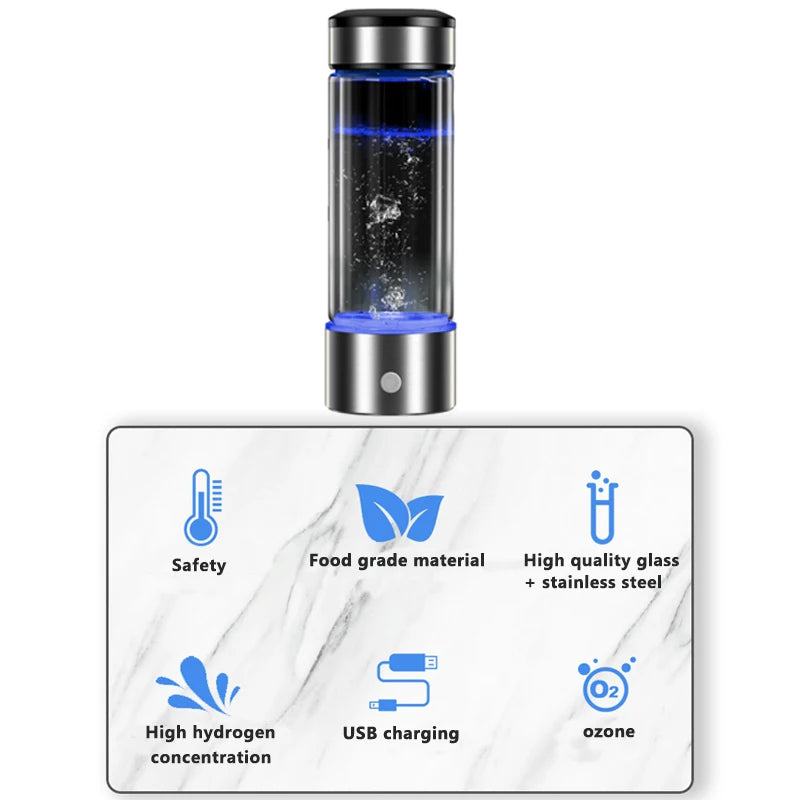 Hydrogen Generator Cup Water Filter 430ML Alkaline Maker Hydrogen-Rich Water Portable Bottle Lonizer Pure H2 Electrolysis