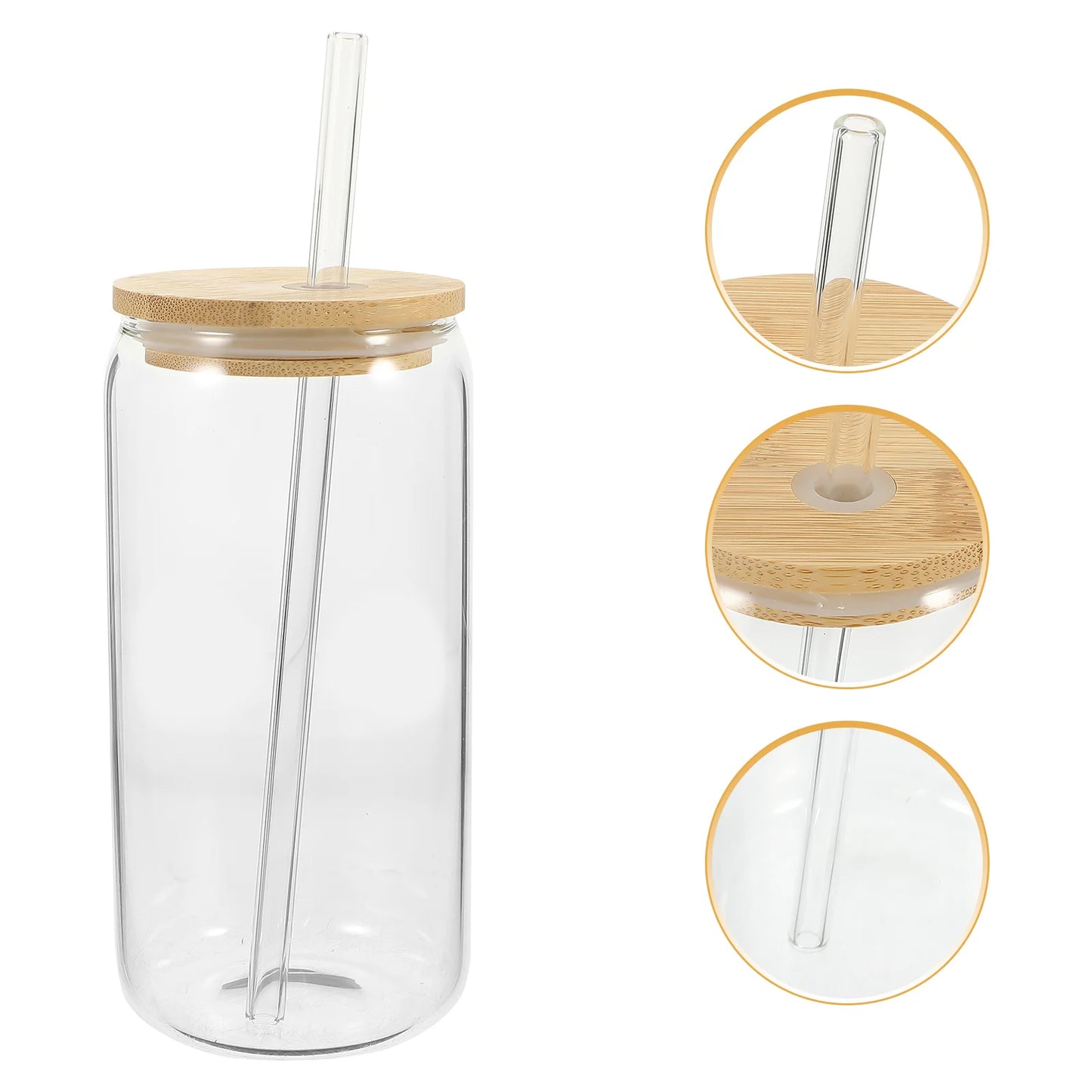 Bamboo Lid Drink Espresso Cup Coffee Glass with and Straw Drinking Glasses Lids Espresso Cups Straws Clear Tumblers